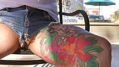 Tattooed takes creampie while hubby films